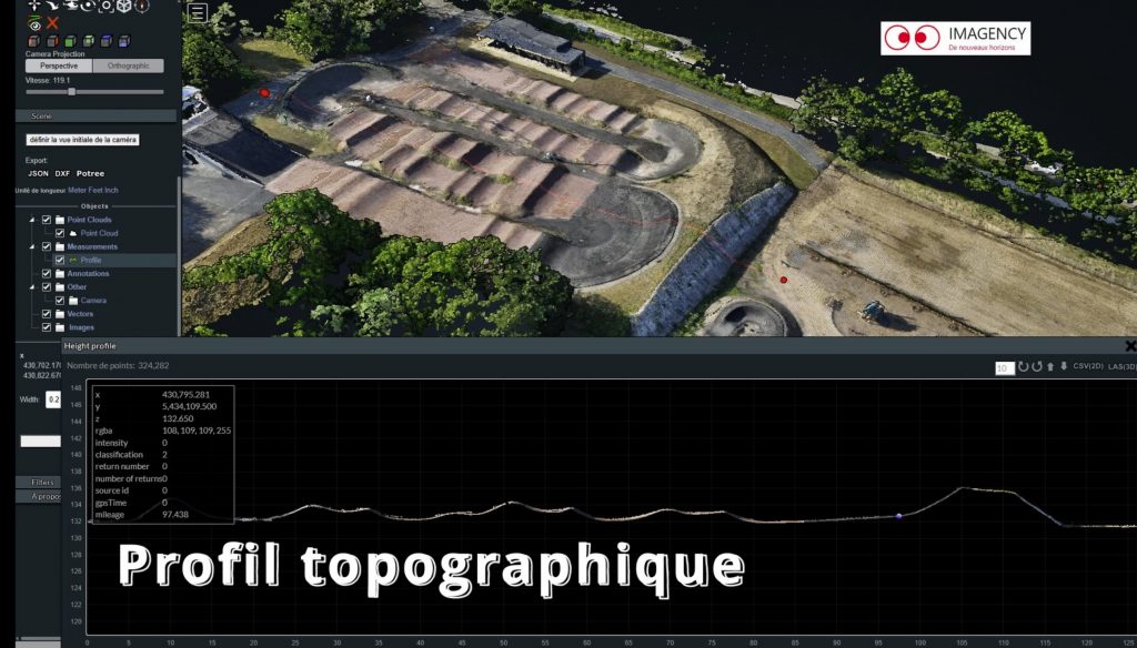 Capture d’écran d’un profil topographique d’un terrain de BMX montrant les variations d’altitude du parcours.